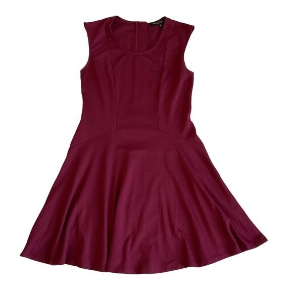 Green Envelope Stretch Jersey Knit Skater Mini Dress M Maroon Basic - Picture 1 of 5